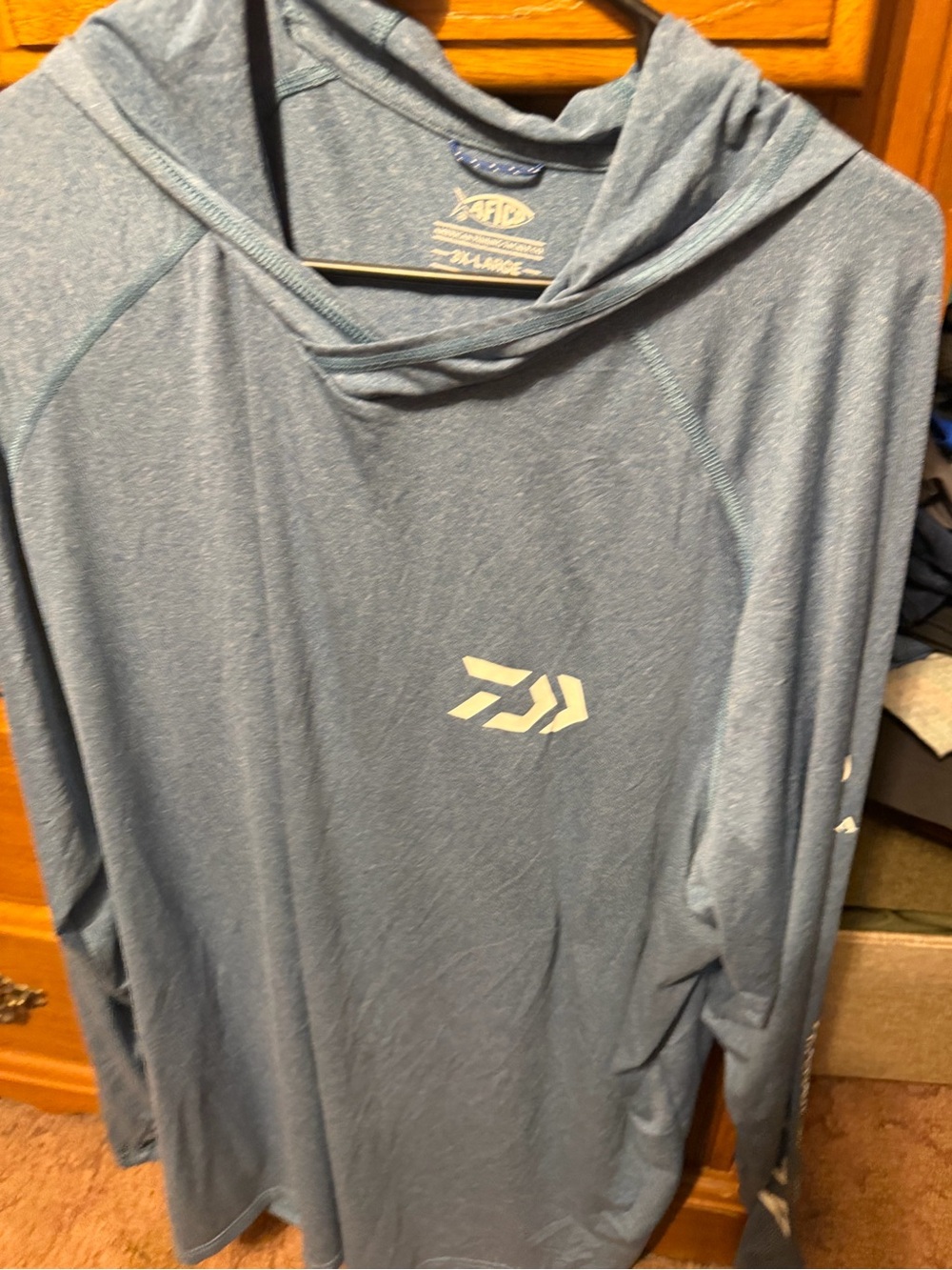 AFTCO Heather Blue Performance Hooded Long-Sleeve Shirt